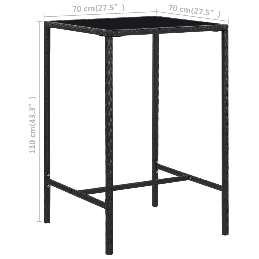  Záhradný barový stôl čierny 70x70x110 cm polyratan a sklo
