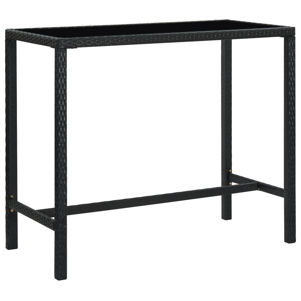 vidaXL Zahradní barový stůl černý 130 x 60 x 110 cm polyratan a sklo