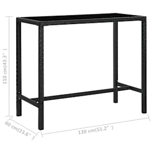 Zahradní barový stůl černý 130 x 60 x 110 cm polyratan a sklo - obrázek 6
