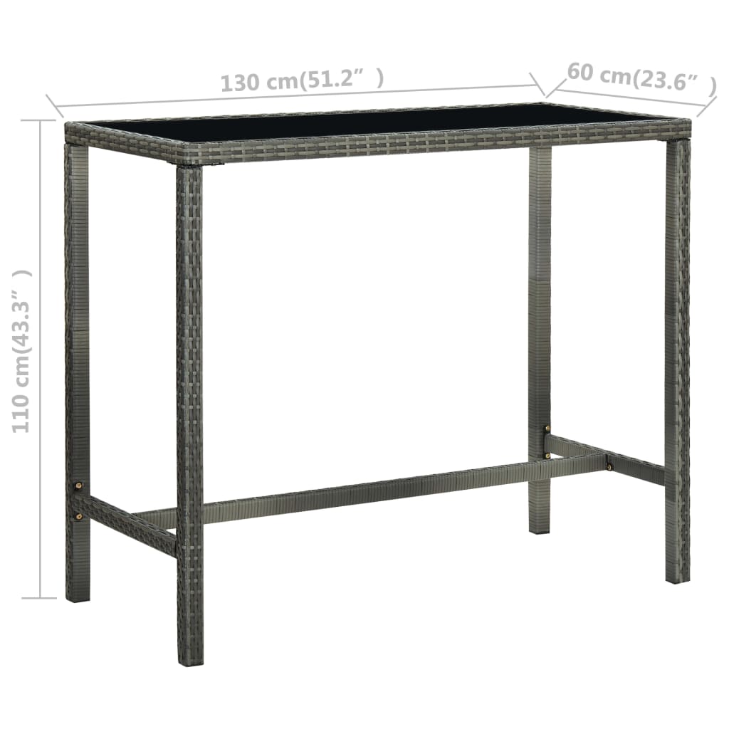  Záhradný barový stôl sivý 130x60x110 cm polyratan a sklo