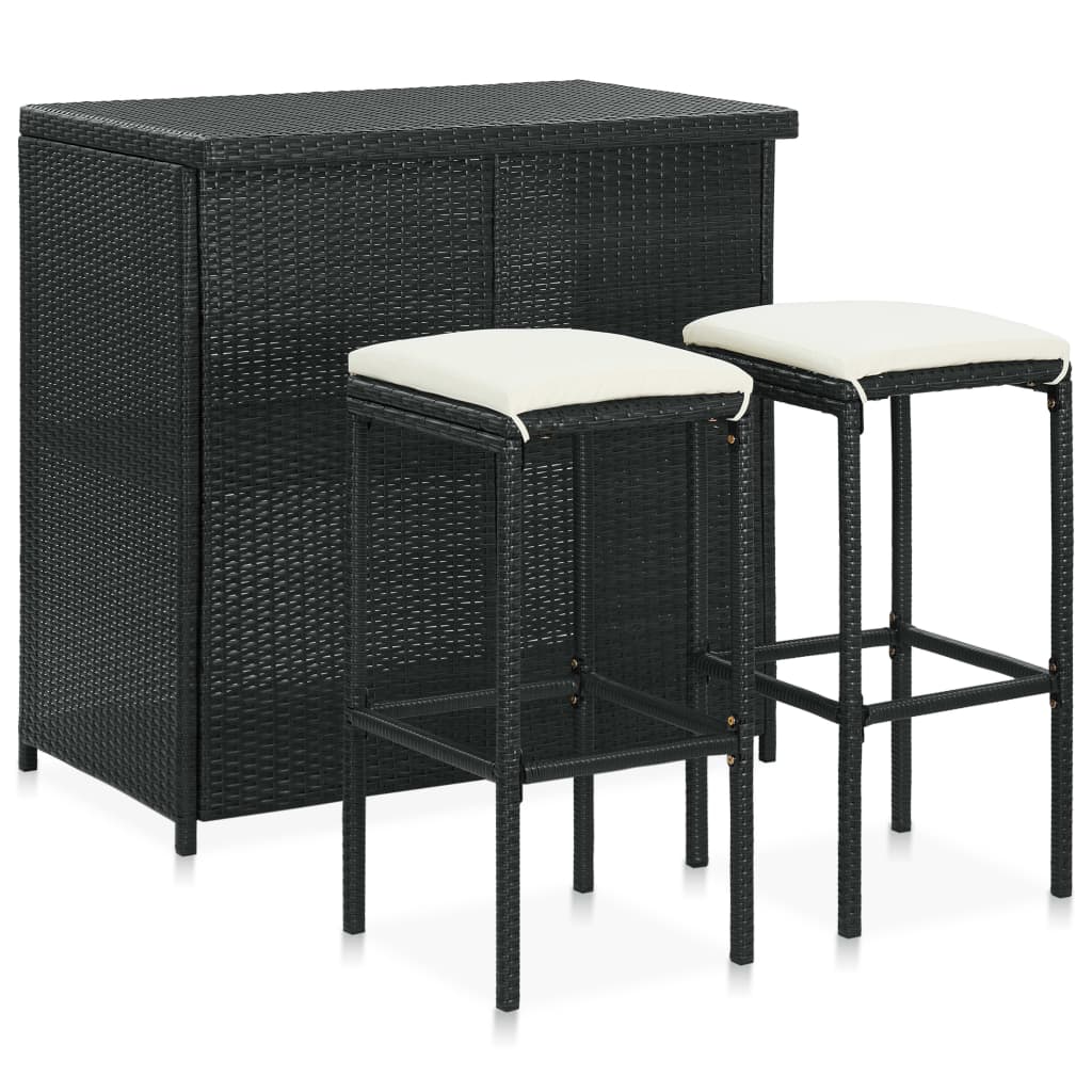 vidaXL Set mobilier de bar, 3 piese, negru, poliratan imagine vidaxl.ro