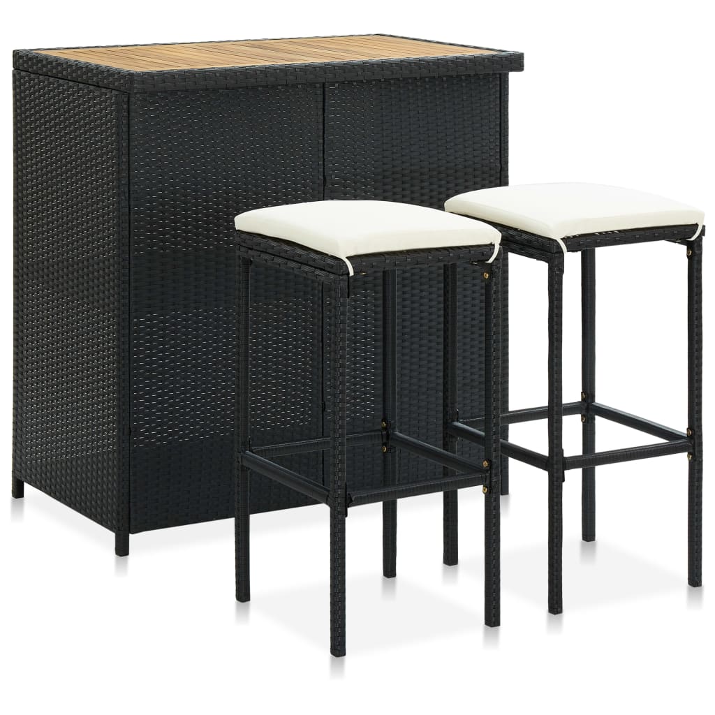vidaXL 3-tlg. Bar-Set Poly Rattan Schwarz