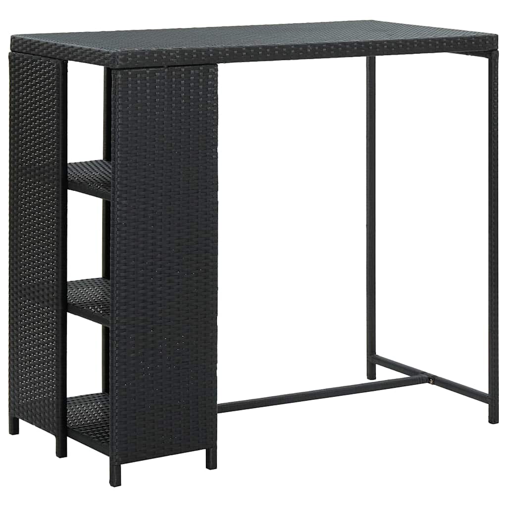 Barbord med opbevaringsstativ 120 × 60 × 110 cm - polyrattan, sort
