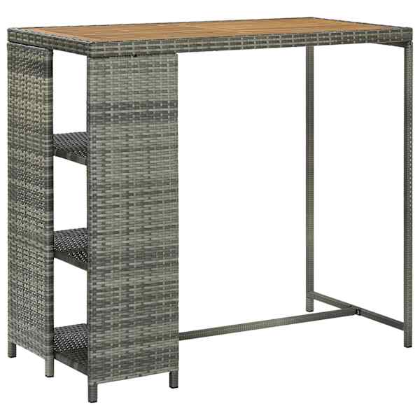 vidaXL baarilaud hoiuriiuliga, hall, 120x60x110 cm, pol&uuml;rotang