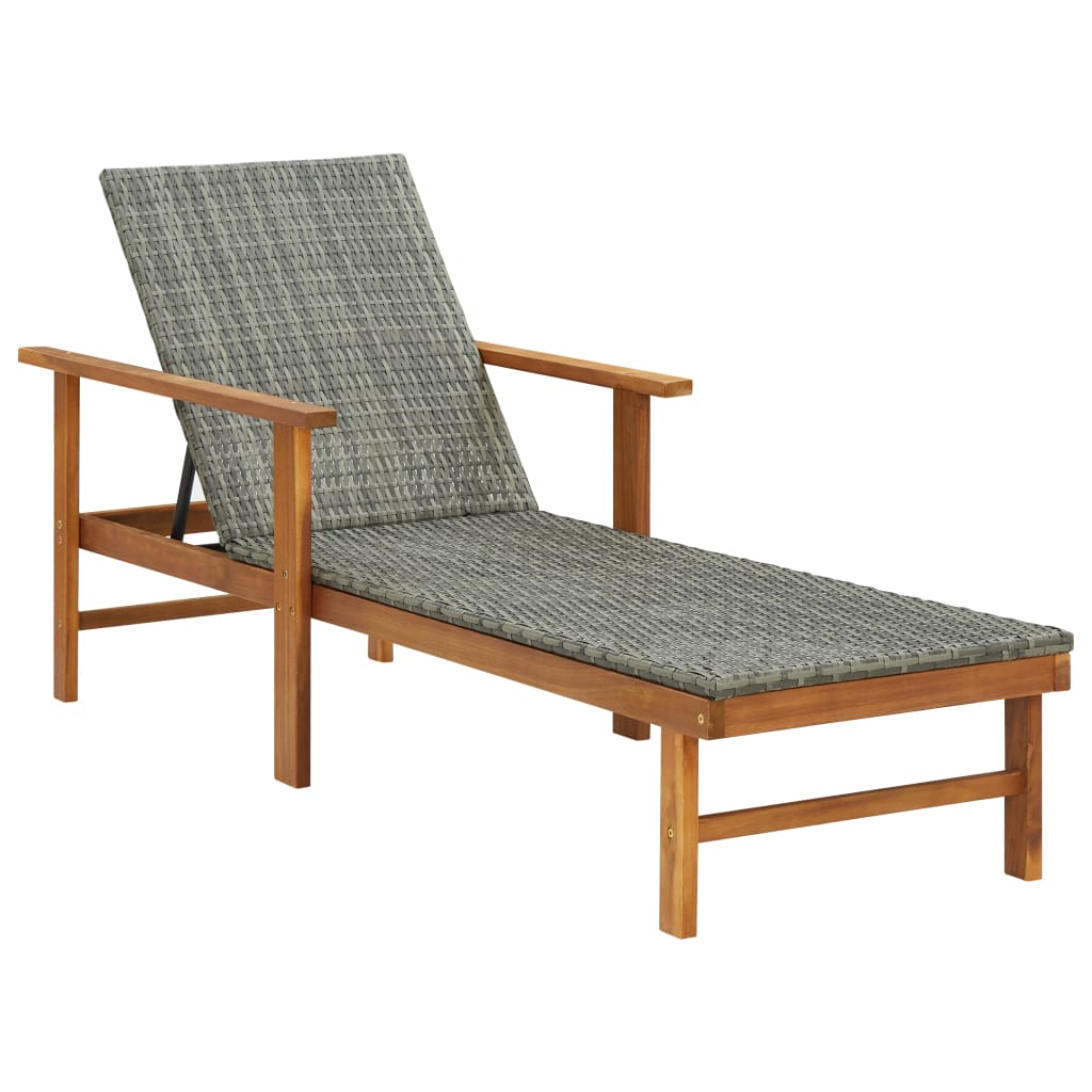 

vidaXL Sun Lounger Poly Rattan and Solid Acacia Wood Gray
