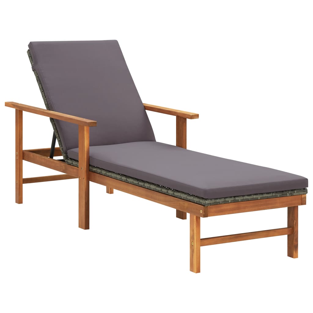 

vidaXL Sun Lounger with Cushion Poly Rattan and Solid Acacia Wood Gray