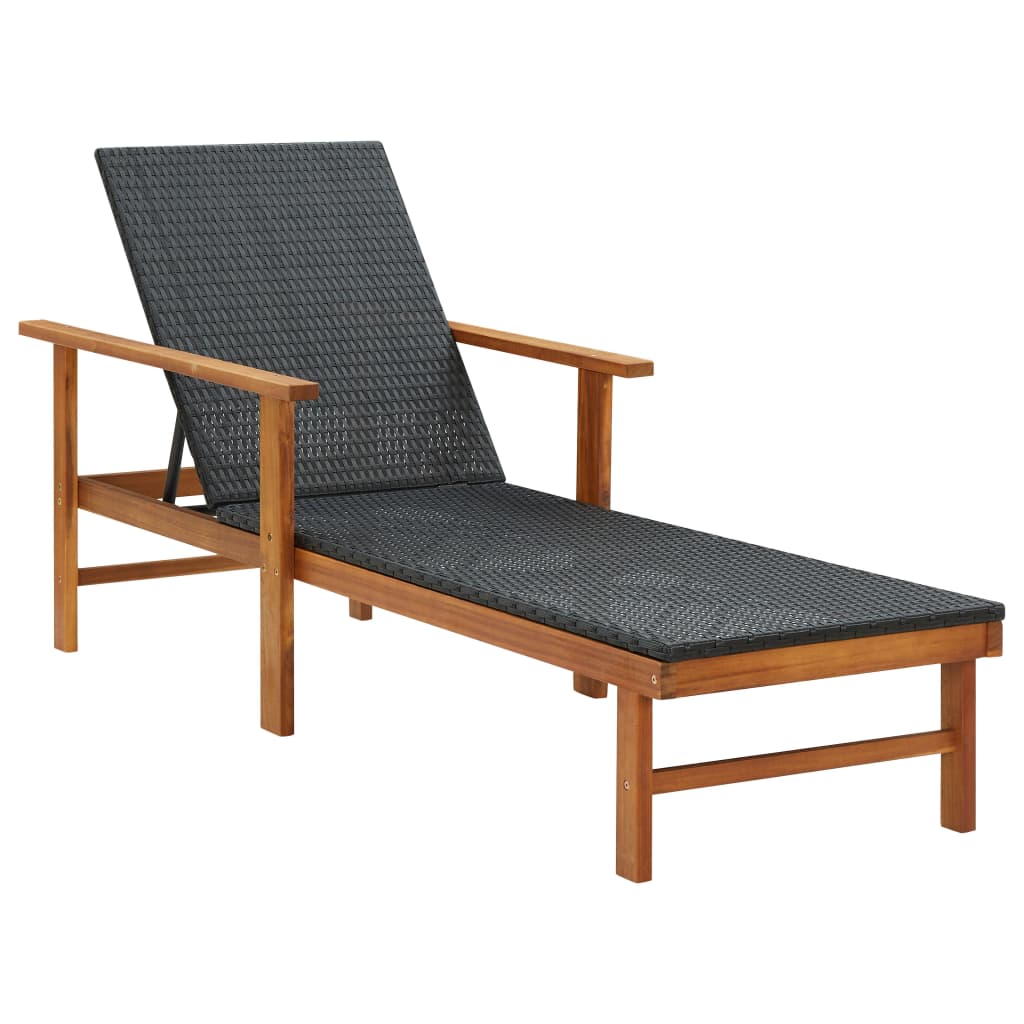 

vidaXL Sun Lounger Poly Rattan and Solid Acacia Wood Black