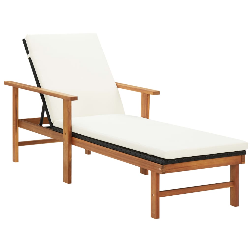 

vidaXL Sun Lounger with Cushion Poly Rattan and Solid Acacia Wood