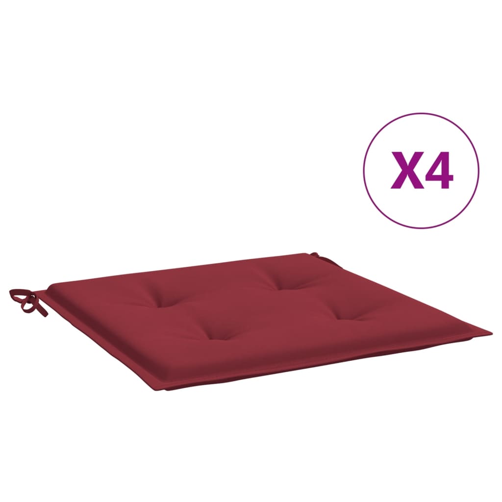 vidaXL Perne scaun de grădină, 4 buc., roșu vin, 40x40x3 cm, textil vidaxl.ro