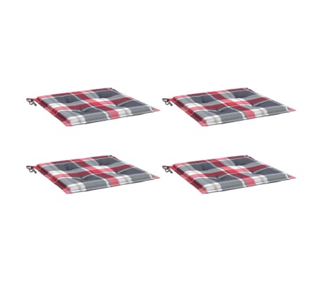 vidaXL Възглавници за стол 4 бр червено каре 40x40x4 см Оксфорд плат