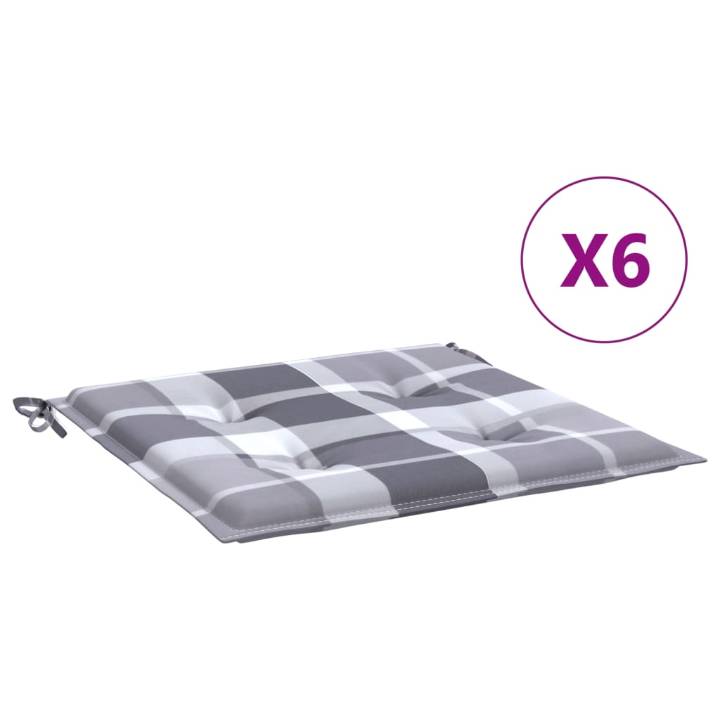 vidaXL Podušky na zahradní židli 6 ks šedé kárované 40x40x3 cm oxford