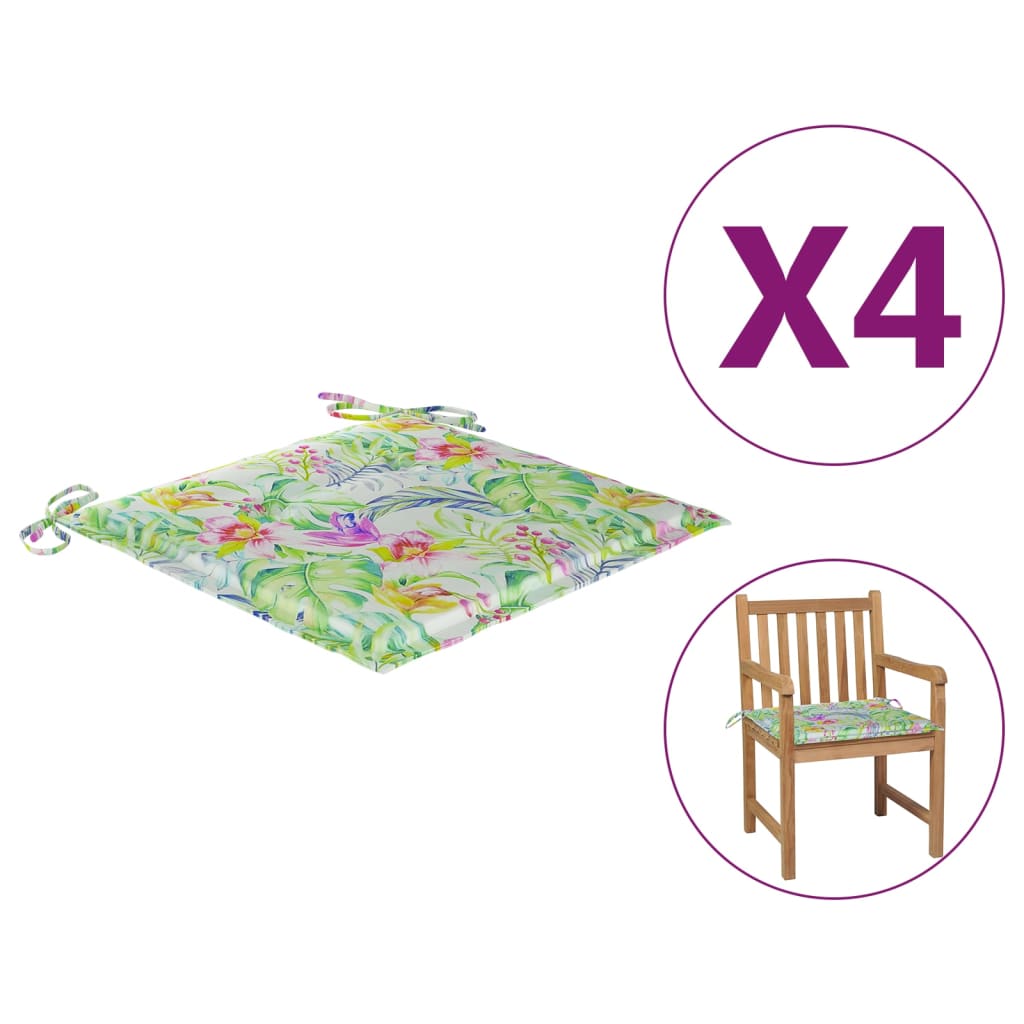 vidaXL Perne scaun grădină, 4 buc., model frunze, 50x50x3 cm, textil