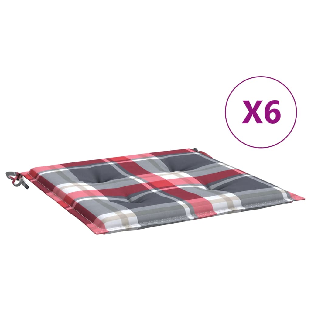 vidaXL Podušky na zahradní židli 6ks červené kárované 50x50x3cm oxford