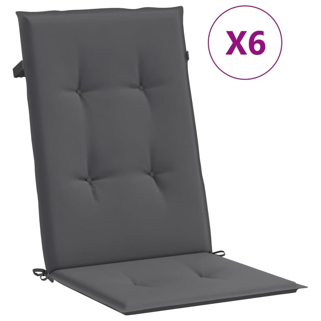 Възглавници за стол с облегалка 6 бр антрацит 120x50x3 см плат