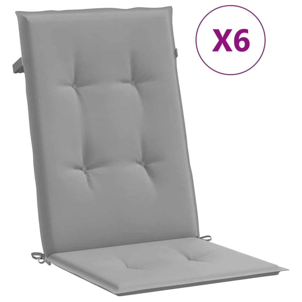 Image of vidaXL Garden Highback Chair Cushions 6 pcs Grey 120x50x3 cm Fabric