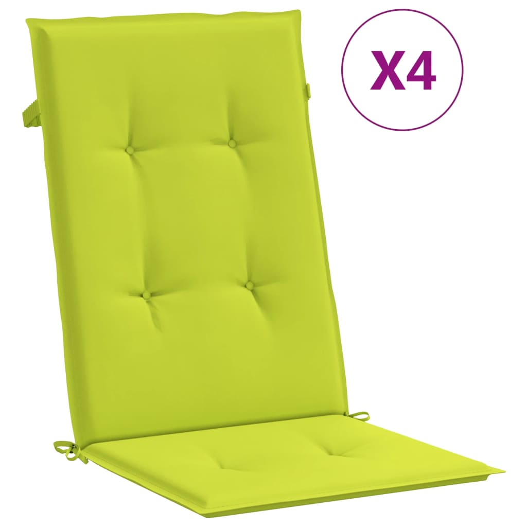 Възглавници за столове 4 бр яркозелени 120x50x3 см плат