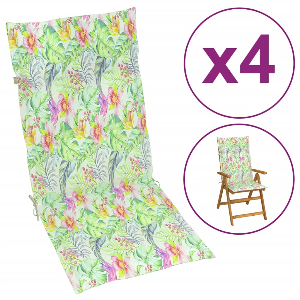 vidaXL Tuinstoelkussens 4 st hoge rug bladpatroon 120x50x3 cm stof