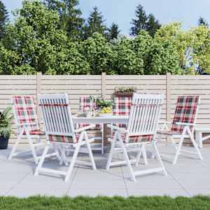 Blazine za vrtne stole 6 kosov rdeče karo 120x50x3 cm blago