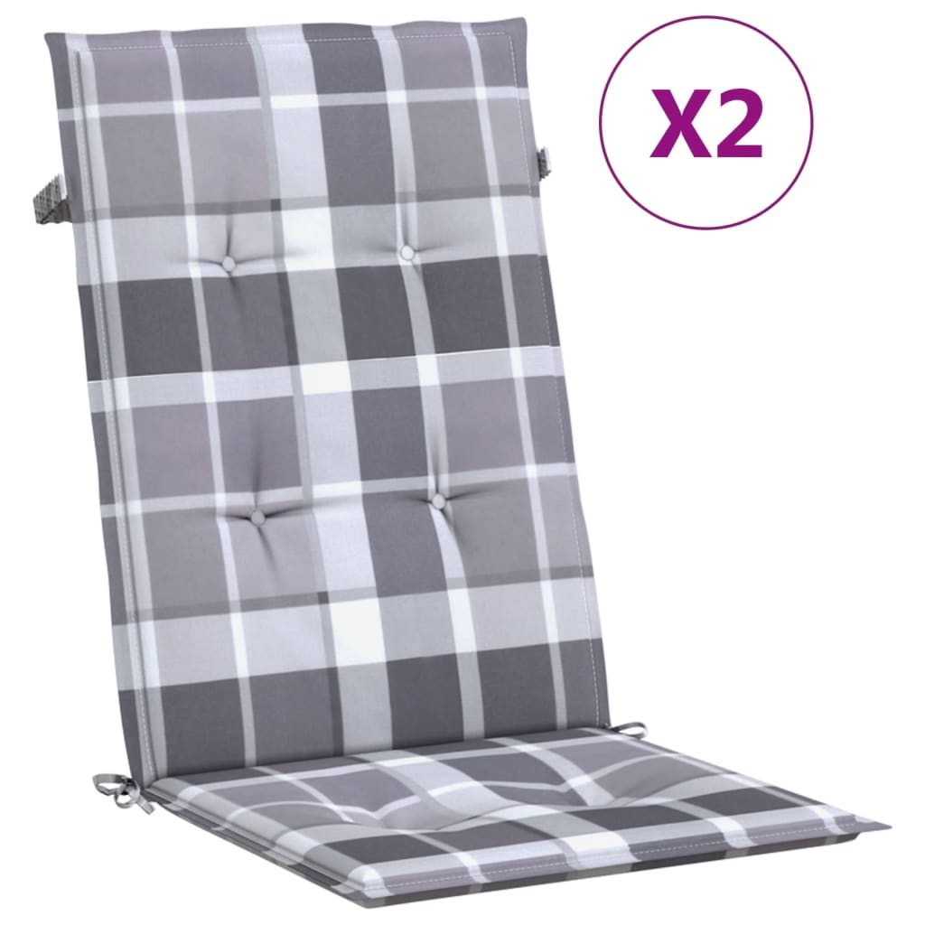 vidaXL Podušky na židli vysoké opěradlo 2 ks šedé kárované 120x50x3 cm