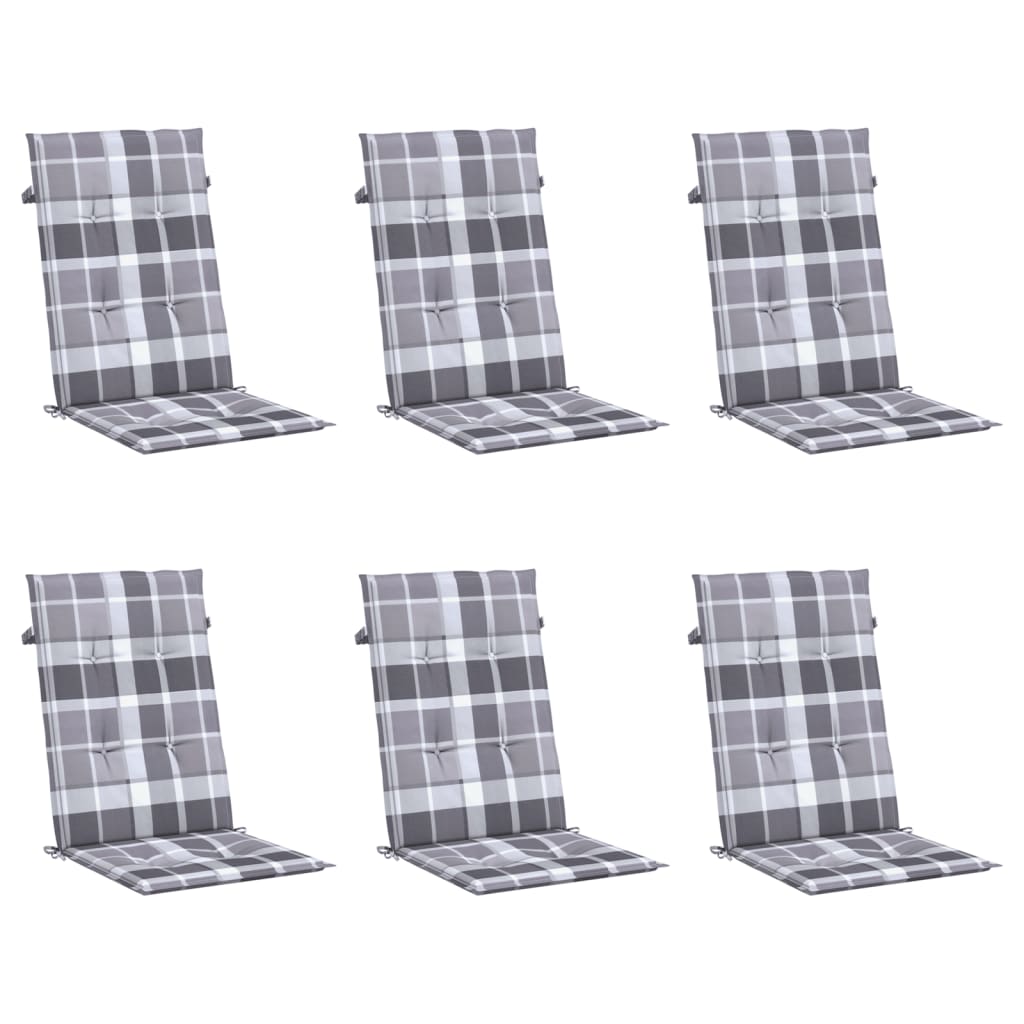 vidaXL 6 db szürke kockás szövet magas háttámlájú székpárna 120x50x3cm