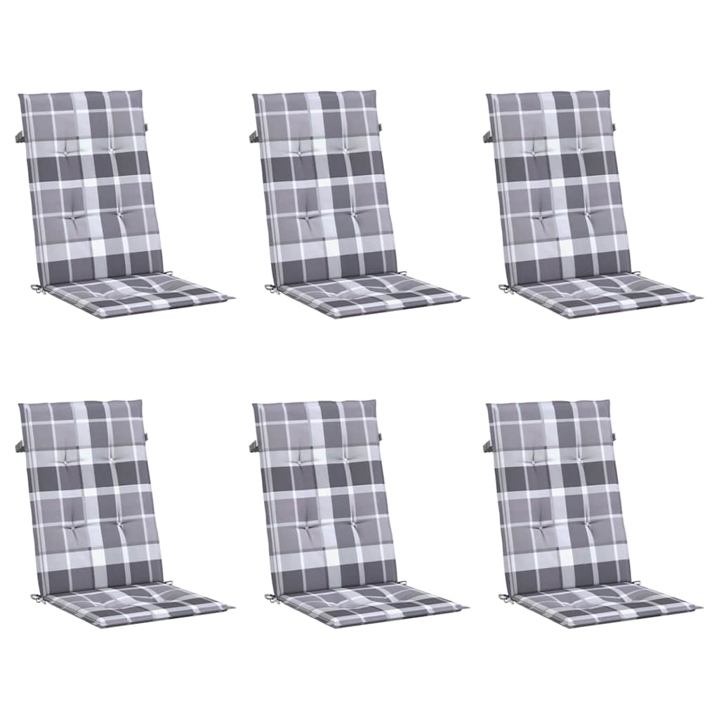 vidaXL Tuinstoelkussens 6 st 120x50x3 cm stof ruitpatroon grijs, foto 2