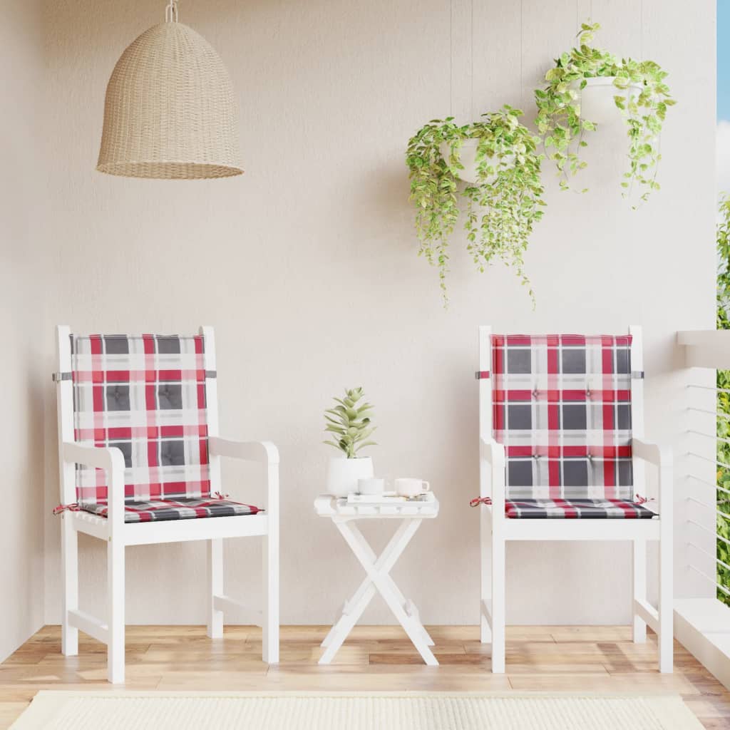 vidaXL Perne cu spătar roșu carouri, 2 buc., 100x50x3cm, textil Oxford