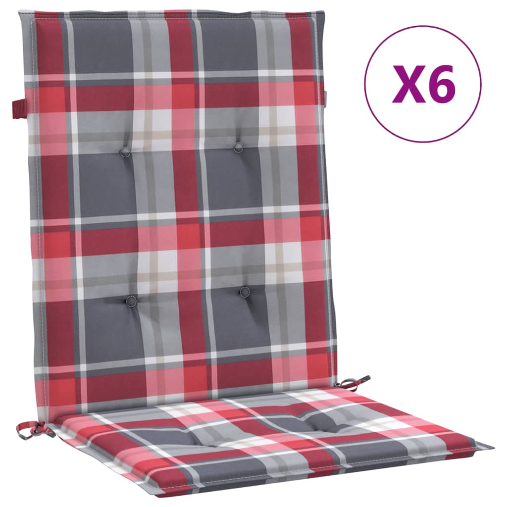 vidaXL Podušky na židli nízké opěradlo 6ks červené kárované 100x50x3cm
