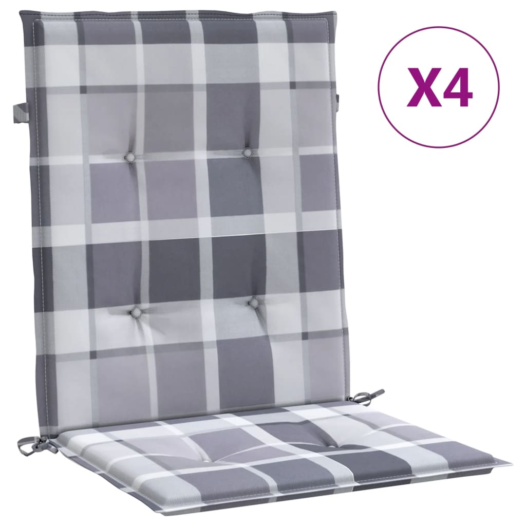vidaXL Podušky na židli nízké opěradlo 4 ks šedé kárované 100x50x3 cm