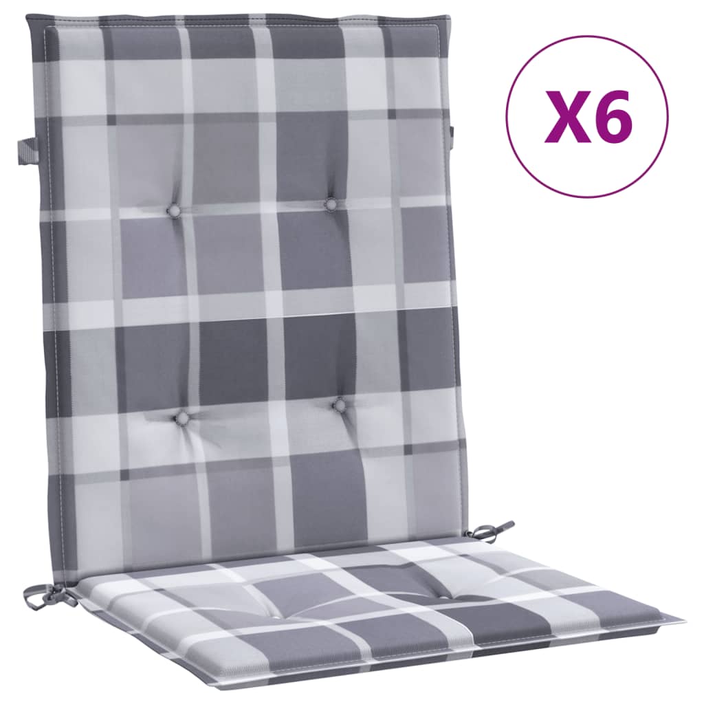 vidaXL Podušky na židli nízké opěradlo 6 ks šedé kárované 100x50x3 cm