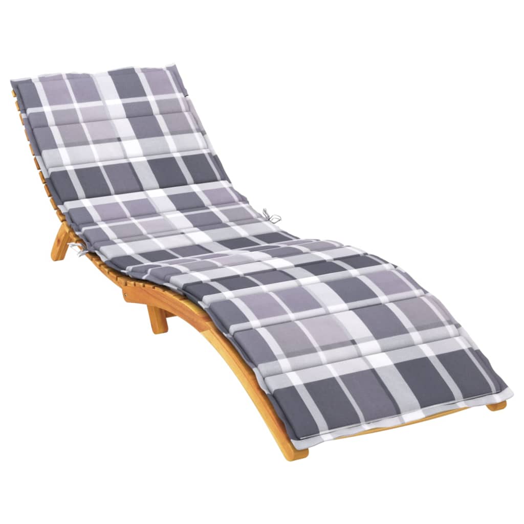 vidaXL Coussin de chaise longue motif à carreaux gris 200x70x3 cm