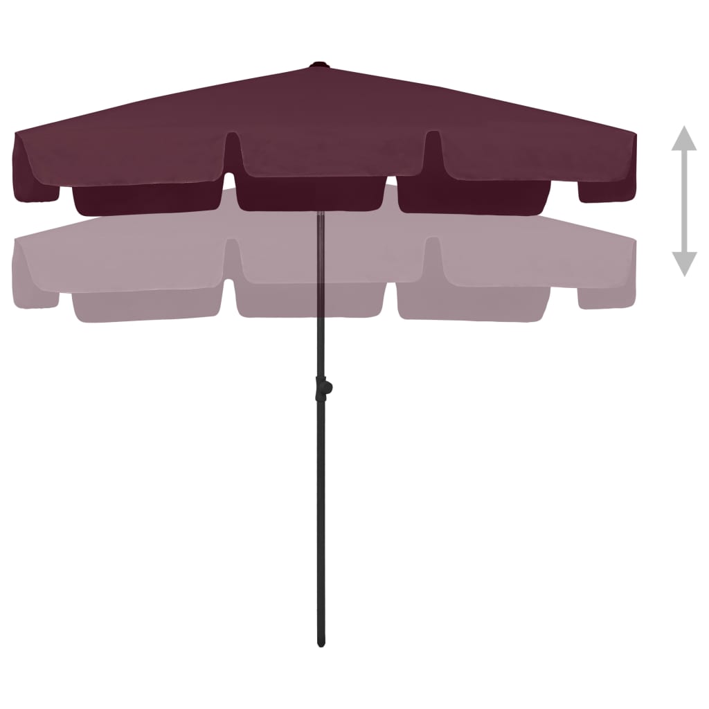 Parasol plażowy UV bordowy 200x125 cm, 180-245 cm