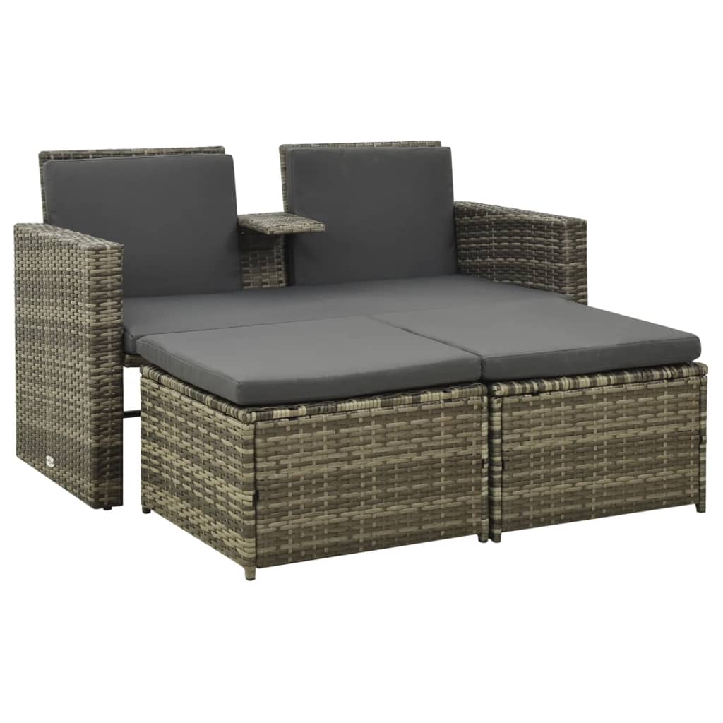 vidaXL 3-tlg. Garten-Lounge-Set mit Auflagen Poly Rattan Grau