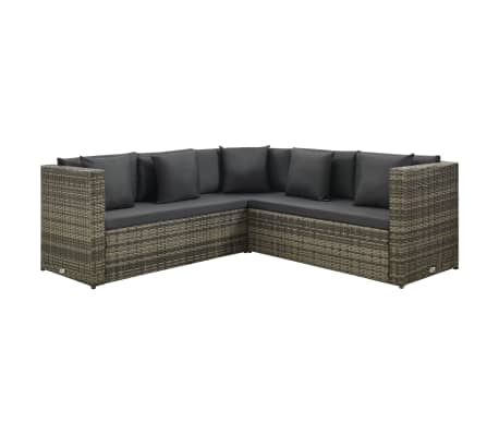 vidaXL 4-delige Loungeset met kussens poly rattan grijs
