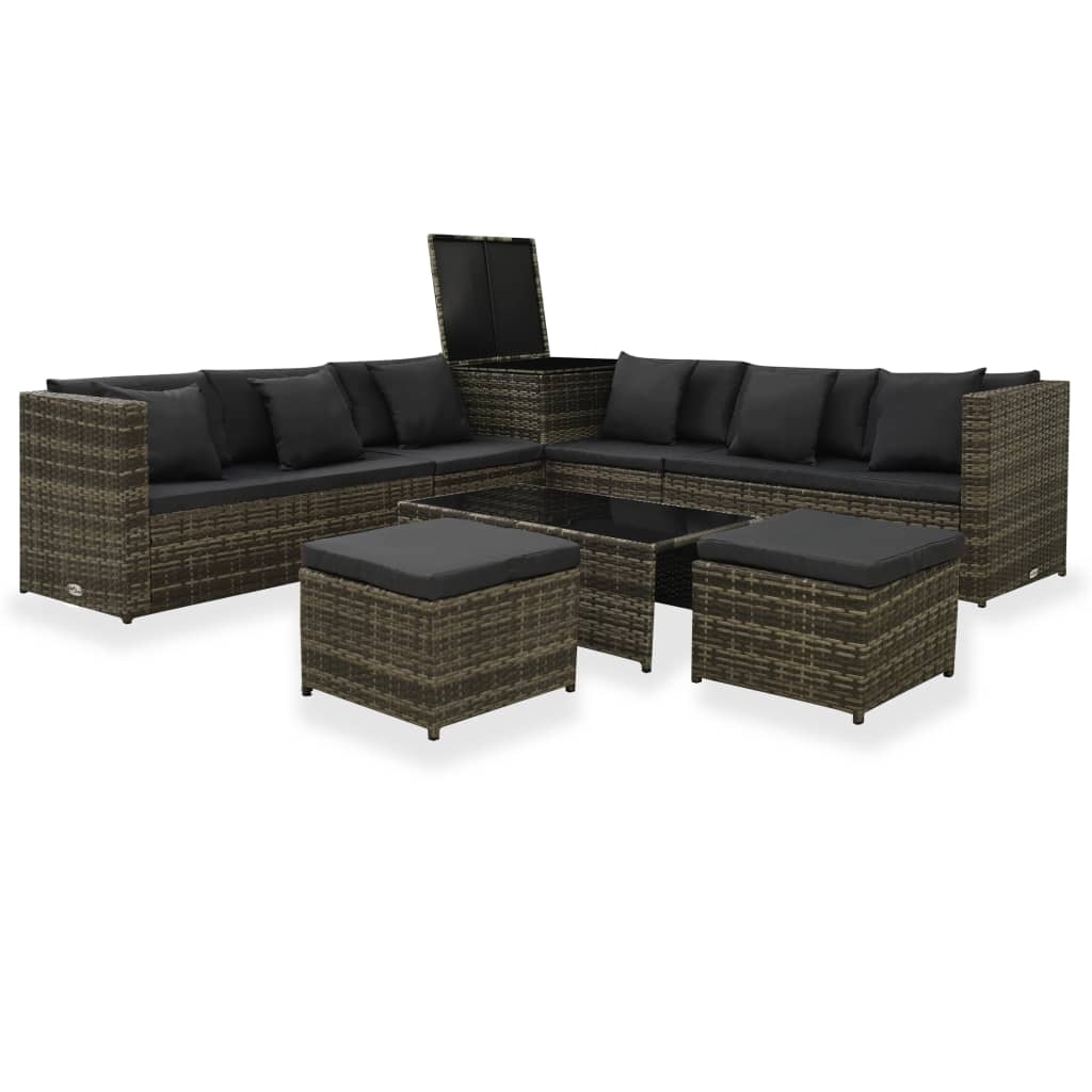 

vidaXL 8-delige Loungeset met kussens poly rattan grijs