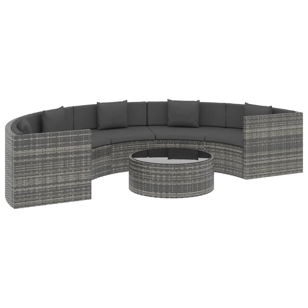 vidaXL 6-delige Loungeset met kussens poly rattan grijs