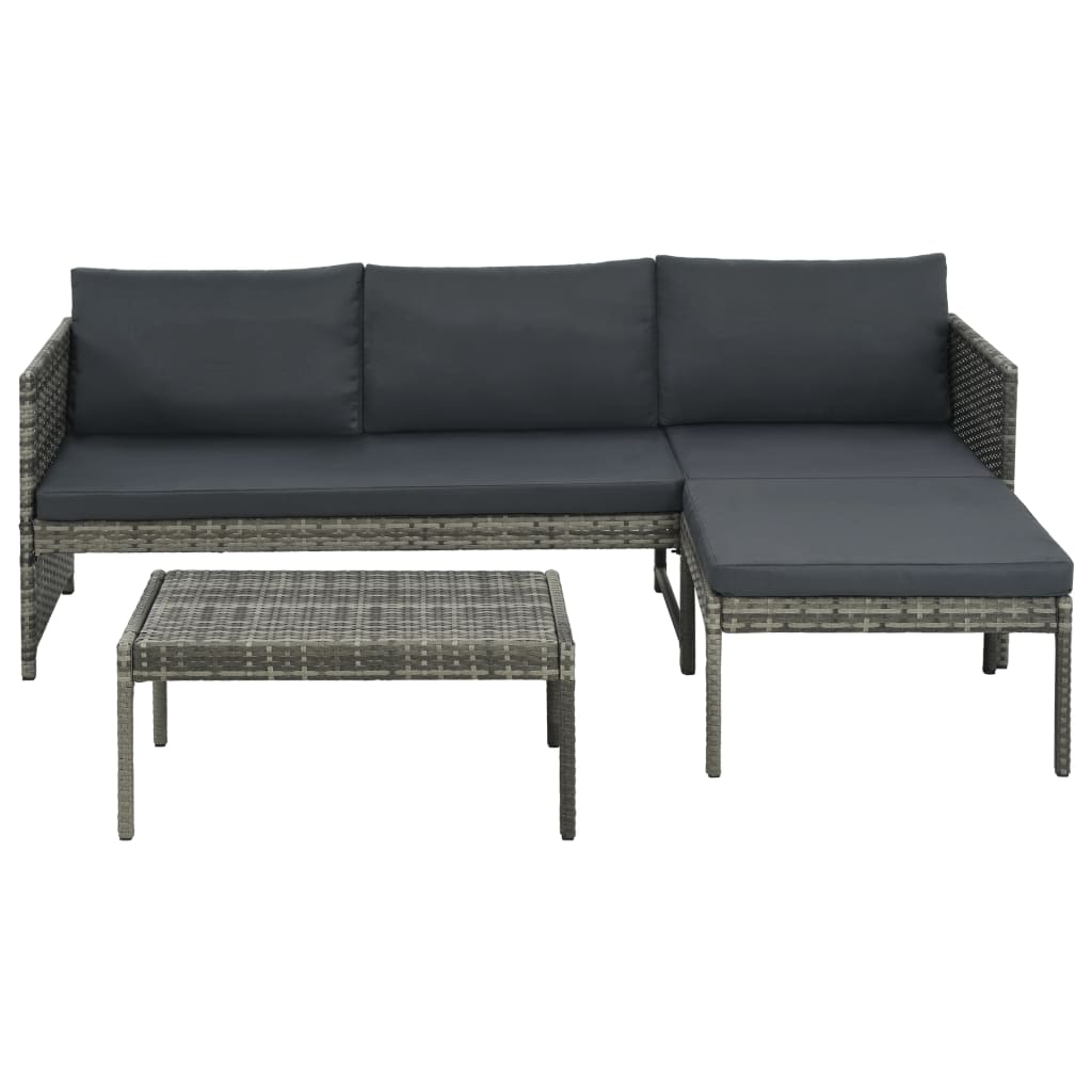 vidaXL 3-delige Loungeset met kussens poly rattan grijs afbeelding
