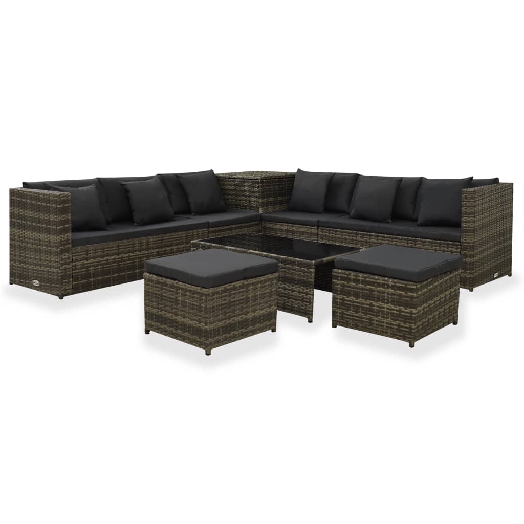 vidaXL 8 pcs conjunto lounge de jardim c/ almofadões vime PE cinzento