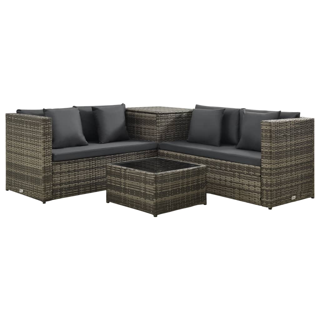 vidaXL 4-tlg. Garten-Lounge-Set mit Kissen Poly Rattan Grau