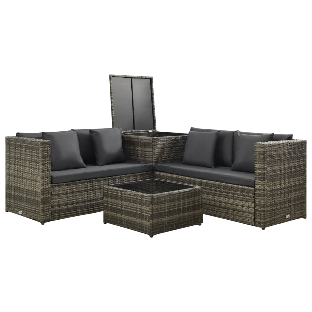 Thumbnail - vidaXL 4-tlg. Garten-Lounge-Set mit Kissen Poly Rattan Grau