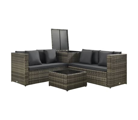 vidaXL Salon de jardin 4 pcs avec coussins r&eacute;sine tress&eacute;e gris
