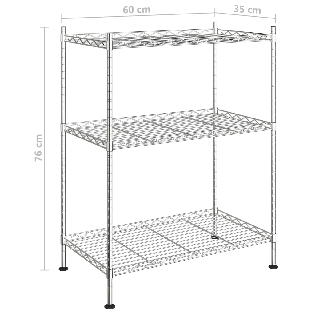 3 szintes króm tárolóállvány 150 kg 60 x 35 x 76 cm 