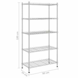 Úložný regál 5 polic 90 x 35 x 180 cm chromovaný 250 kg - obrázek 7