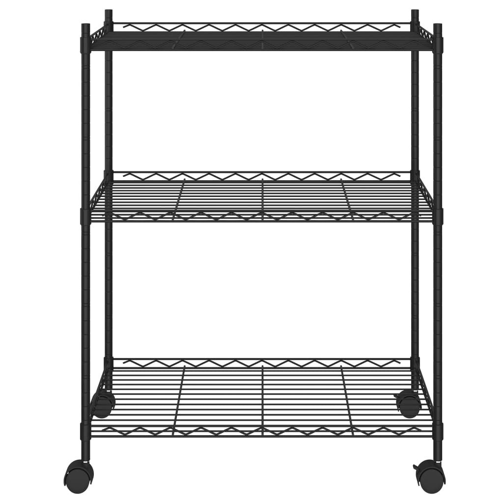 vidaXL Raft depozitare cu roți, 3 niveluri, negru, 60x35x81cm, 150 kg
