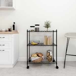 3-nadstropni regal s kolesi 60x35x81 cm črn 150 kg