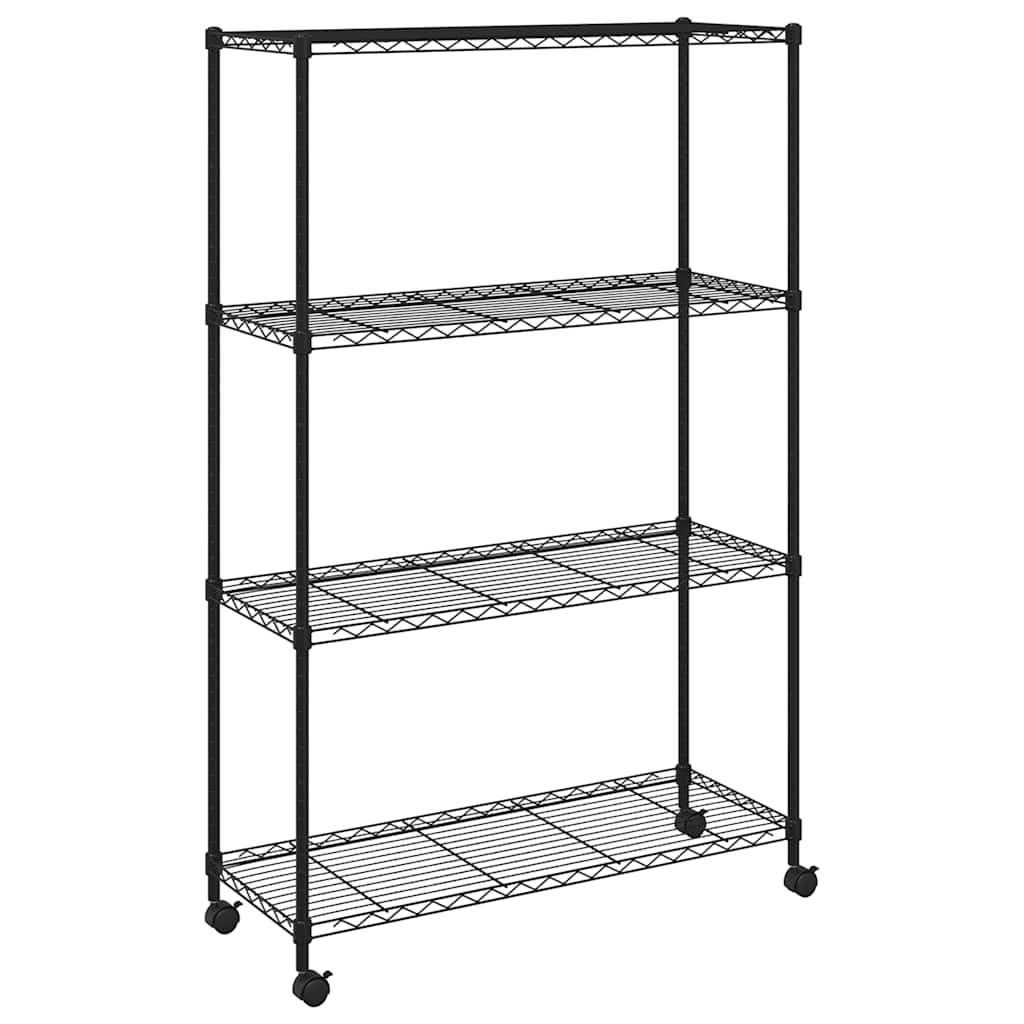 vidaXL Úložný regál 4 police 90 x 35 x 142 cm s kolečky černý 200 kg