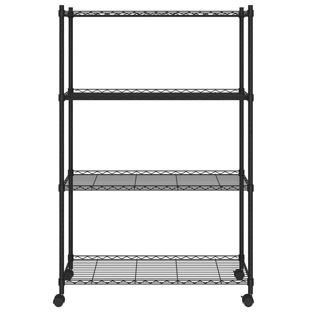 vidaXL Raft depozitare cu roți 4 niveluri negru 90x35x142 cm 200 kg