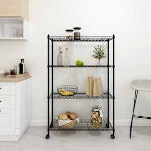 4-nadstropni regal s kolesi 90x35x142 cm črn 200 kg