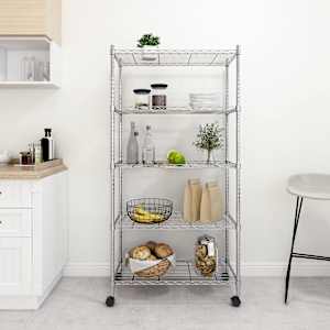 5-nadstropni regal s kolesi 75x35x155 cm krom 250 kg