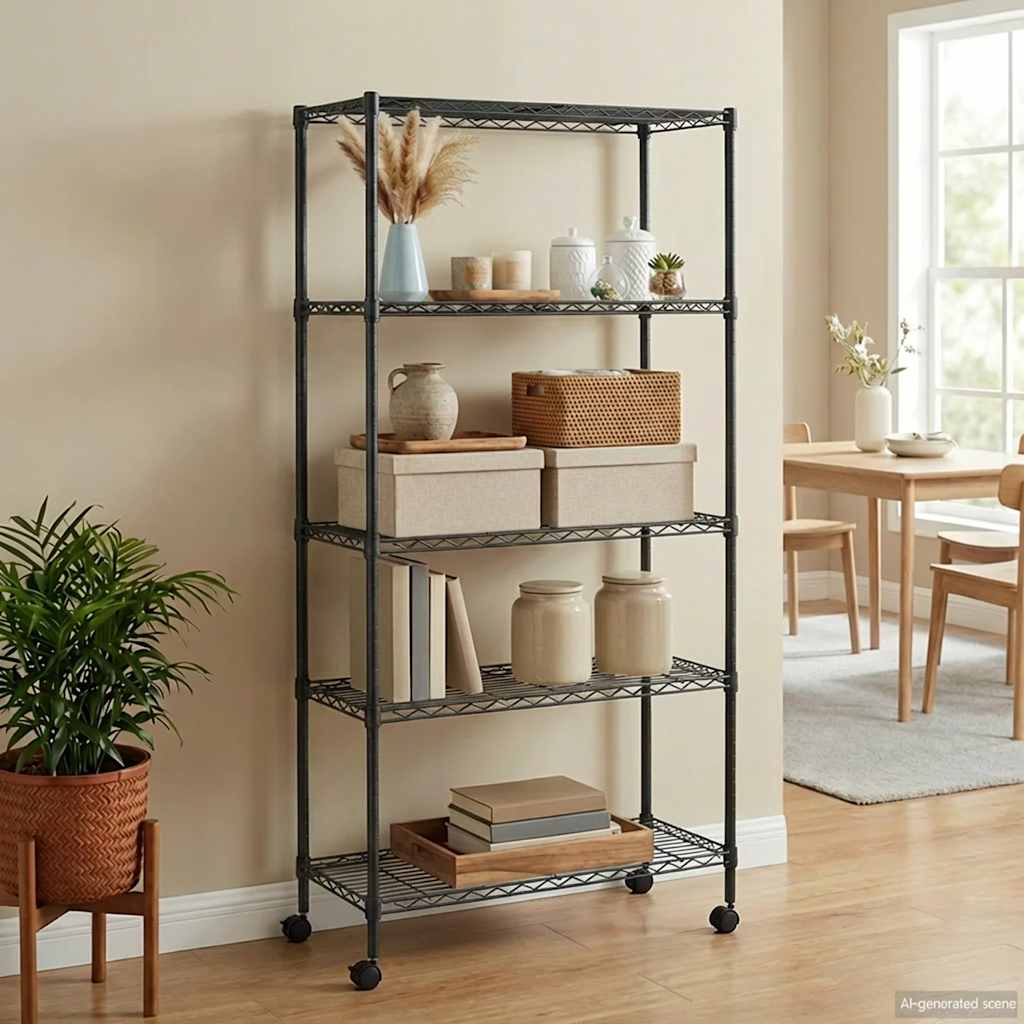 vidaXL Raft depozitare cu roti 5 niveluri negru 75x35x155 cm 250 kg