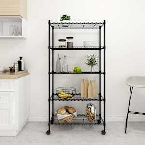 5-nadstropni regal s kolesi 75x35x155 cm črn 250 kg